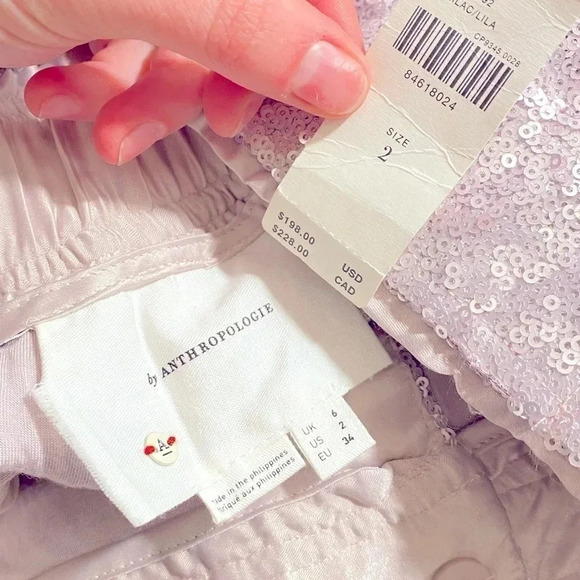 NWT Anthropologie Purple Silver Sequin Cargo Pull on Trouser Party Pants Size 2 - Picture 11 of 11